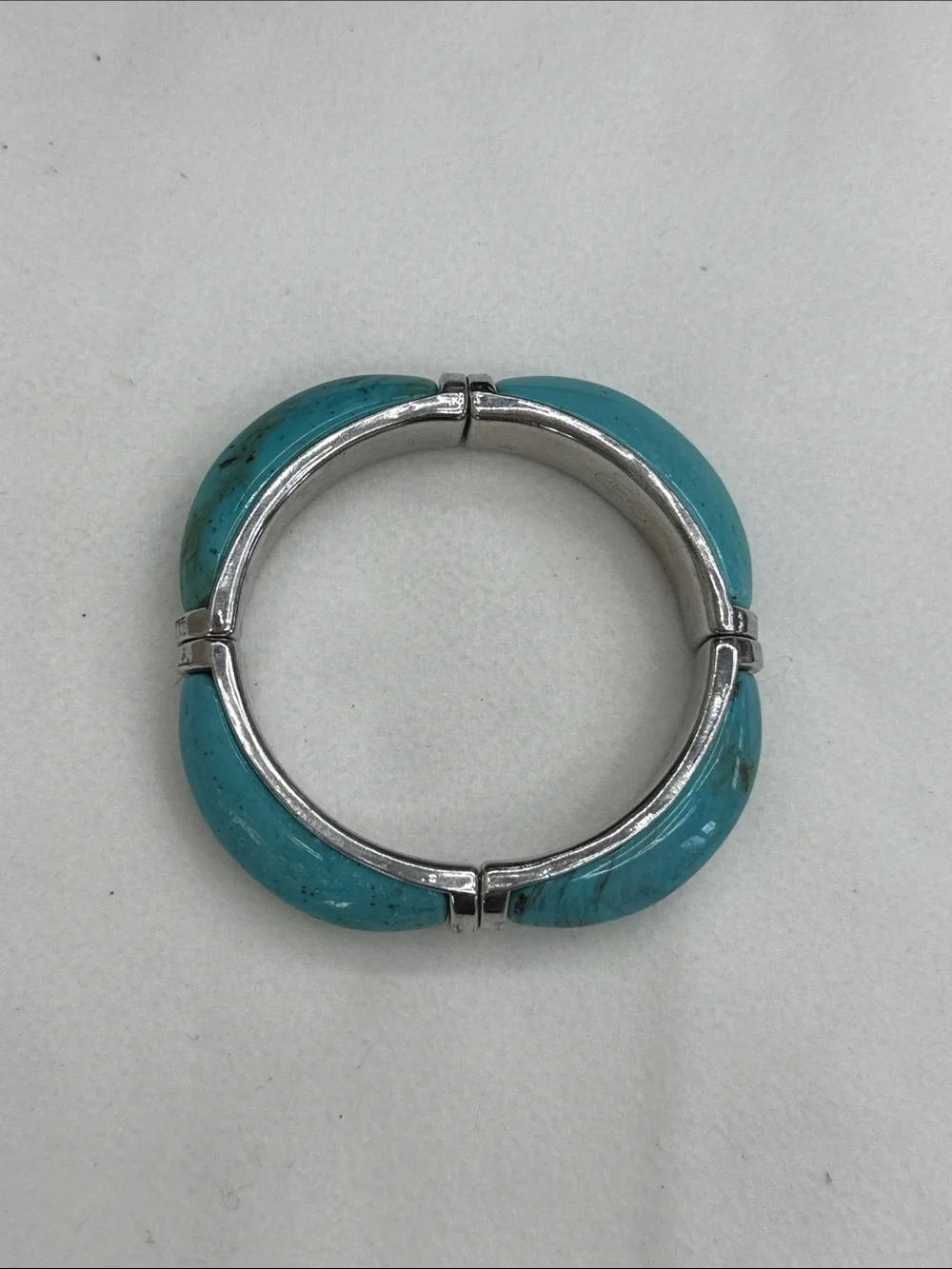 Silver Tone Double Marquise Statement Bracelet - Blue Howlite